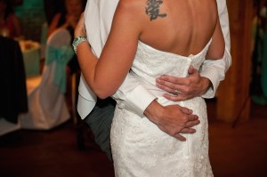 A paraplegic veteran from Fishers, Indiana surprised his wife by giving her a first dance at their wedding without his wheelchair. (Credit: LinneaLiz Photography via CNN Wire)