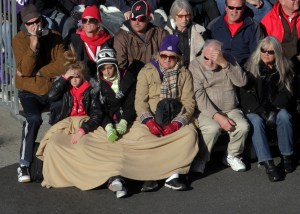 Spectators were bundled up to watch the 2011 Rose Parade. (Credit: Frederick M. Brown/Getty Images) 