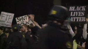 A protest against police brutality in Berkeley, California, on Dec. 6, 2014, turned violent. (Credit: Reuters)