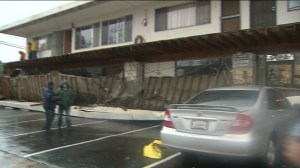 A balcony collapsed in Long Beach as a result of a storm that hit Southern California on Dec. 12, 2014. (Credit: KTLA) 