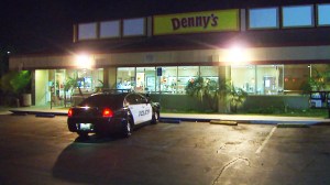 Police are searching for three armed robbers that struck at this Denny's in Pomona. (Credit: KTLA)