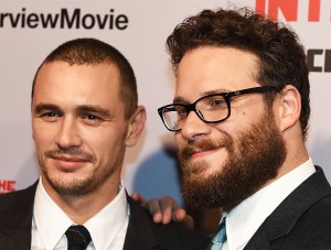 Actors James Franco (L) and Seth Rogen arrive for the premiere of the film 'The Interview' at The Theatre at Ace Hotel in Los Angeles, California on December 11, 2014. (Credit: AFP/Getty Images)