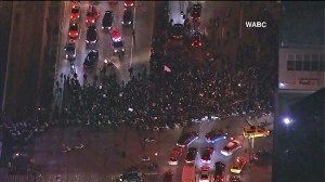 Protesters poured onto the streets of New York late Wednesday, upset over a grand jury's decision not to indict a police officer in the death of Eric Garner. (Credit: WABC via CNN)