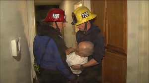 A man had to be rescued after being trapped by a mudslide that flowed into his Camarillo Springs home amid a powerful storm that swept through the area on Dec. 12, 2014. (Credit: KTLA) 