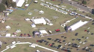 The fanfest area of the Rose Bowl was the site of a freak wind event on Dec. 31, 2014. (Credit: KTLA)