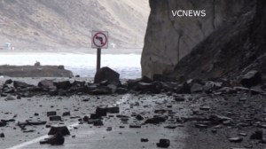 Debris is seen on Pacific Coast Highway after a rainstorm on Sunday, Nov. 30, 2014. (Credit: VCNews)