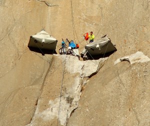 Tommy Caldwell is seen setting up base camp on the Dawn Wall on Dec. 28, 2014. (Credit: Tom Evans / elcapreport.com)