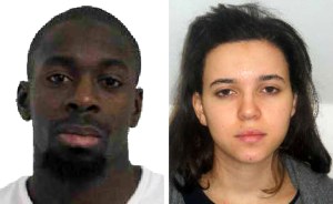 Amedy Coulibaly, 32, left, was wanted in connection with the shooting of a French policewoman and was suspected of being involved in a hostage situation at a Kosher store in the Porte de Vincennes area of Paris. Hayat Boumeddiene, 26, is a known associate of Coulibaly. (Credit: Direction centrale de la Police judiciaire via Getty Images)