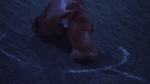 A boot was left at the scene of a Jan. 27, 2015, hit-and-run crash that turned fatal. (Credit: KTLA)