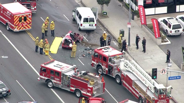 A fatal crash in Wilmington on Jan. 29, 2015, involved a van and a car. (Credit: KTLA)