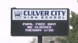 A Culver City High School sign is seen on Jan. 20, 2015. (Credit: KTLA) 