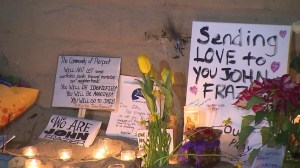 Messages of support and encouragement have been left at the spot where the 58-year-old man was brutally attacked on Jan. 17, 2015. (Credit: KTLA) 