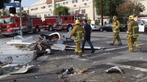 Firefighters respond to a plane crash in Van Nuys on Jan. 9, 2015. (Credit: KTLA)