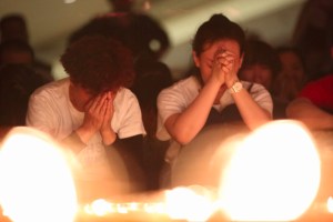 Families of the MH370 passengers hold a candlelight vigil in Beijing, China on Tuesday, April 8, 2014. (Credit: Scott Clotworthy/CNN)