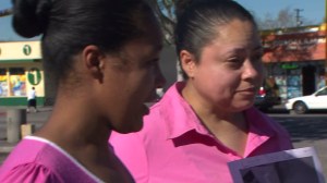 Emily and Jody Thompson discuss their missing dog Sandy on Jan. 15, 2015. (Credit: KTLA)