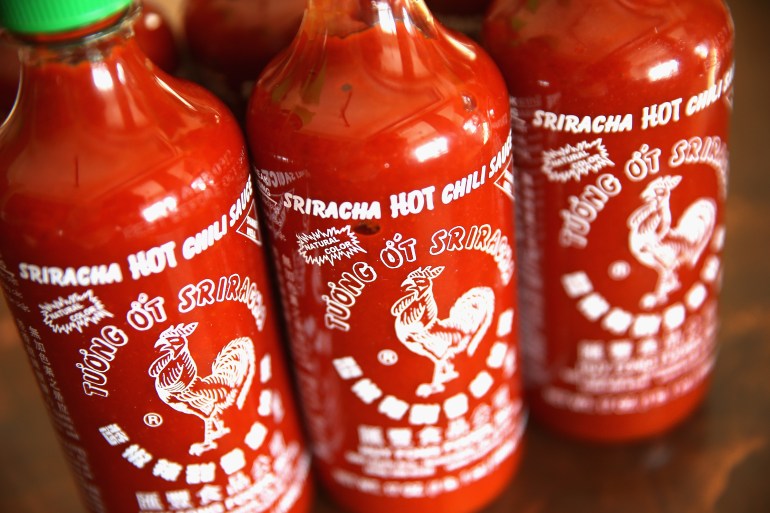 Bottles of Sriracha hot chili sauce  are shown in a file image. (Credit: Scott Olson/Getty Images)