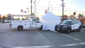 An LADWP truck fatally struck a teen cyclist in Granada Hills on Feb. 18, 2015. (Credit: KTLA)