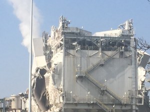 A structure was seriously damaged at the Torrance Refinery after a fire on Feb. 18, 2015. (Credit: Christina Pascucci/KTLA)