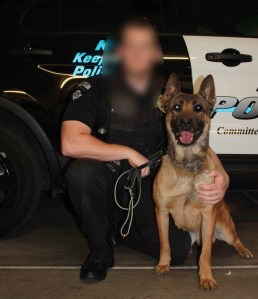 Michael Mastaler is shown with Jango in a photo posted to the Rialto Police Department website. KTLA has chosen to blur his face.