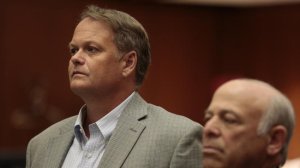 Former Marlborough School teacher Joseph Thomas Koetters, left, is arraigned Feb. 25, 2015, in Los Angeles County Superior Court on felony sex counts stemming from an alleged relationship with a former 16-year-old female student. Koetters is represented by his attorney, Leonard Levine, right. (Credit: Mark Boster / Los Angeles Times)