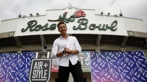 Olympic champion Shaun White poses for photographers after he announced a two-day event called "Air + Style," that will take place in February 2015 at the Rose Bowl in Pasadena. (Credit: Katie Falkenberg / Los Angeles Times)