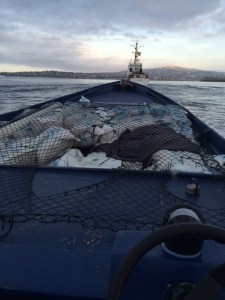 A panga boat carrying 5,700 pounds of pot was busted on San Miguel Island March 22, 2015. (Credit: U.S. Coast Guard)