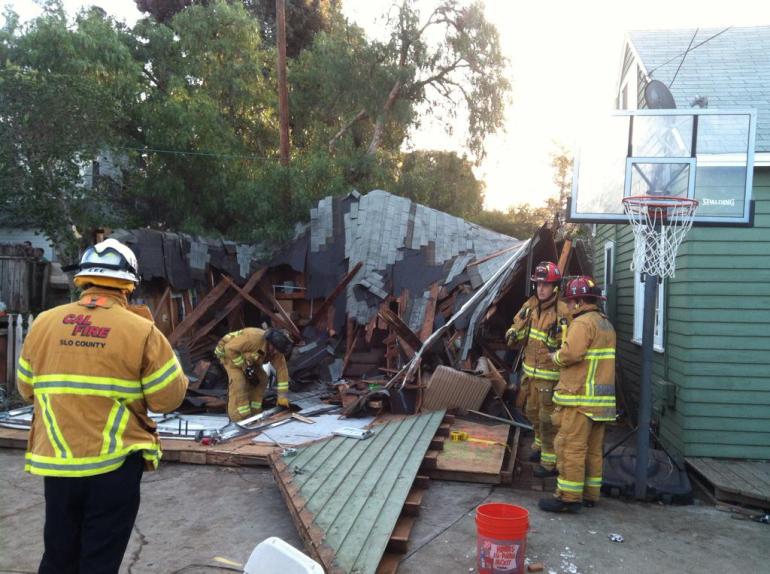 Firefighters responded after a small structure collapsed at a party near Cal Poly San Luis Obispo on Saturday, March 7, 2015. (Credit: San Luis Obispo Fire Department)