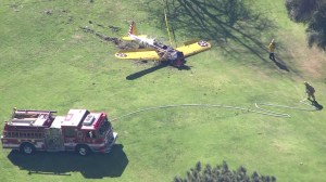 A small plane crashed at Penmar Golf Course on March 5, 2015. (Credit: KTLA)