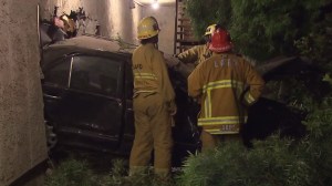 A Mercedes crashed into a Sun Valley motel on March 27, 2015. (Credit: KTLA)