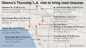 Obama's visit was expected to snarl traffic on March 12, 2015. (Credit: Los Angeles Times)