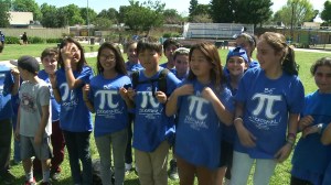 Students celebrate Pi Day at Millikan Middle School. (Credit: KTLA)