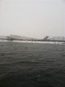 There were 131 passengers and crew on the Delta jet that skidded off a LaGuardia runway on March 5, 2015. (Credit: FDNY via CNN Wire)