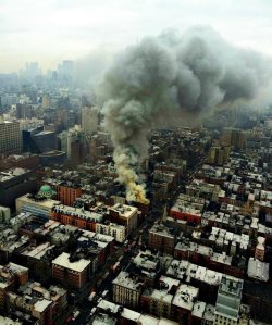 Smoke towered above the East Village after the explosion on March 26, 2015. (Credit: @NYPDSpecialops via Twitter)