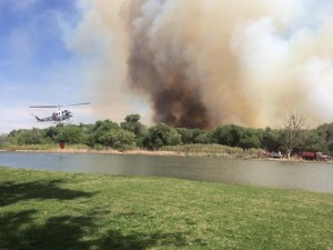 A fire burning near Victorville on March 31, 2015, in shown in a photo tweeted by the San Bernardino County Fire Department.