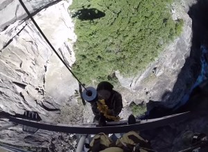 Garden Grove resident Kevin Baik is shown being rescued from the Yosemite Falls area on March 28, 2015. (Credit: CHP Valley Division)