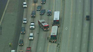 Los Angeles County Sheriff's Department buses are seen on the 170 Freeway following a crash. (Credit: KTLA)