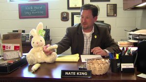 Tahlequah, Oklahoma, Police Chief Nate King holds one of two methamphetamine-filled packages that were found inside a stuffed Easter Bunny. (Credit: CNN)