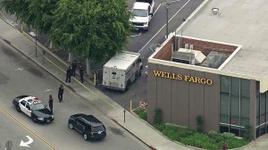 A shooting was reported near a Wells Fargo bank in Inglewood on Friday, April 24, 2015. (Credit: KTLA)