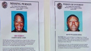 LAPD fliers displayed April 30, 2015, show Zakiyyah El A’min and Kevin Walker Jones. (Credit: KTLA)