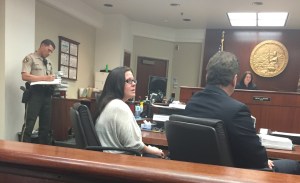 Summer Hansen cried as she appeared at a sentencing hearing in Riverside court on April 3, 2015. (Credit: Kareen Wynter / KTLA)