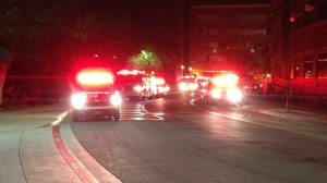 Firefighters responded to a blaze burning at a School of Dentistry building on the UCLA campus in Westwood early Tuesday, April 14, 2015. (Credit: KTLA)