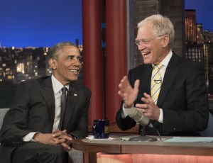 President Barack Obama tapes an appearance on the "Late Show with David Letterman" in New York on May 4, 2015. (Credit: NICHOLAS KAMM/AFP/Getty Images)