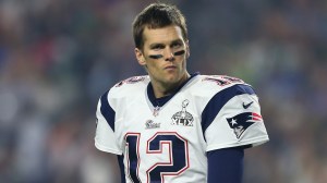 Tom Brady of the New England Patriots reacts against the Seattle Seahawks during Super Bowl XLIX at University of Phoenix Stadium on Feb. 1, 2015 in Glendale, Arizona. (Credit: Elsa/Getty Images)