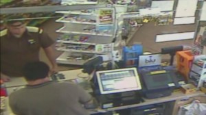A still from surveillance video taken at a gas station in Palmdale shows a man with a $75,000 ticket on March 25, 2015. He was actually a state inspector, according to a lottery spokesman.
