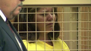 Michelle Betancourt began to tear up at the judge told her she would have to remain 100 yards from her sone and boyfriend during a court hearing on May 21, 2015. (Credit: KTLA)