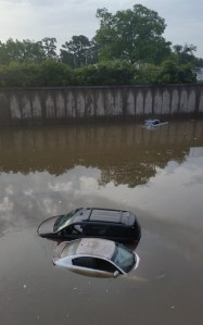 Cars became stranded in flood waters following heavy rain and flash flooding in Houston, Texas. CNN iReporter Marc Longoria snapped this photograph on May 25, 2015. (Credit: Marc Longoria/CNN iReport)
