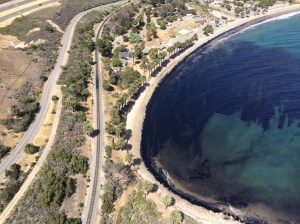 Authorities were responding to an apparent oil slick in the ocean off Refugio State Beach in Santa Barbara County on May 19, 2015. (Credit: KTLA)