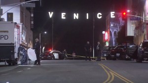 An investigation was underway on May 6, 2015, into an officer-involved shooting that left a homeless man injured, police said. (Credit: KTLA)  