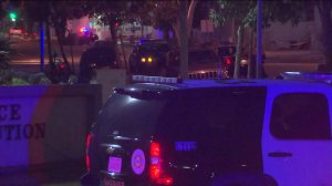 Sheriff's investigators responded after a man was found fatally shot in Commerce on Tuesday, June 30, 2015. (Credit: KTLA)