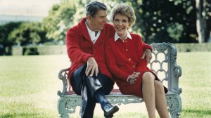 Former U.S. President Ronald Reagan and First Lady Nancy Reagan share a moment in this undated file photo. (Credit: Ronald Reagan Presidential Library/Getty Images)